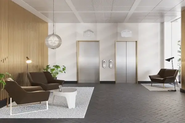 View of two elevators in a highrise building
