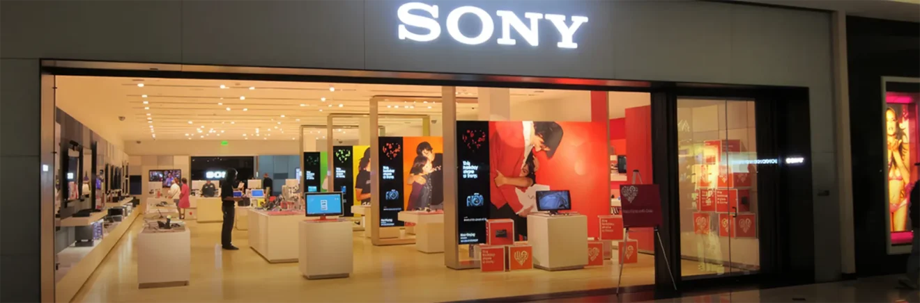 Front entrance view of a Sony retail space