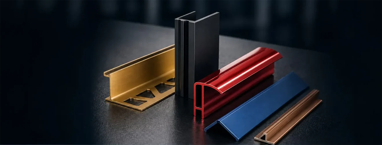 Anodized parts shown together on a table top