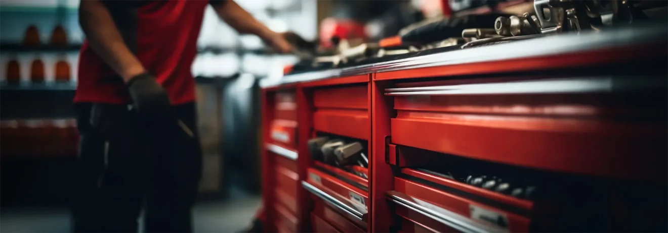 Technician working by his toolbox